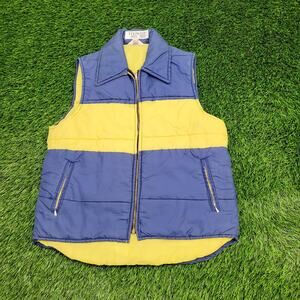Vintage 70s MOD Puffer Vest Medium 20x26 Blue Yellow
